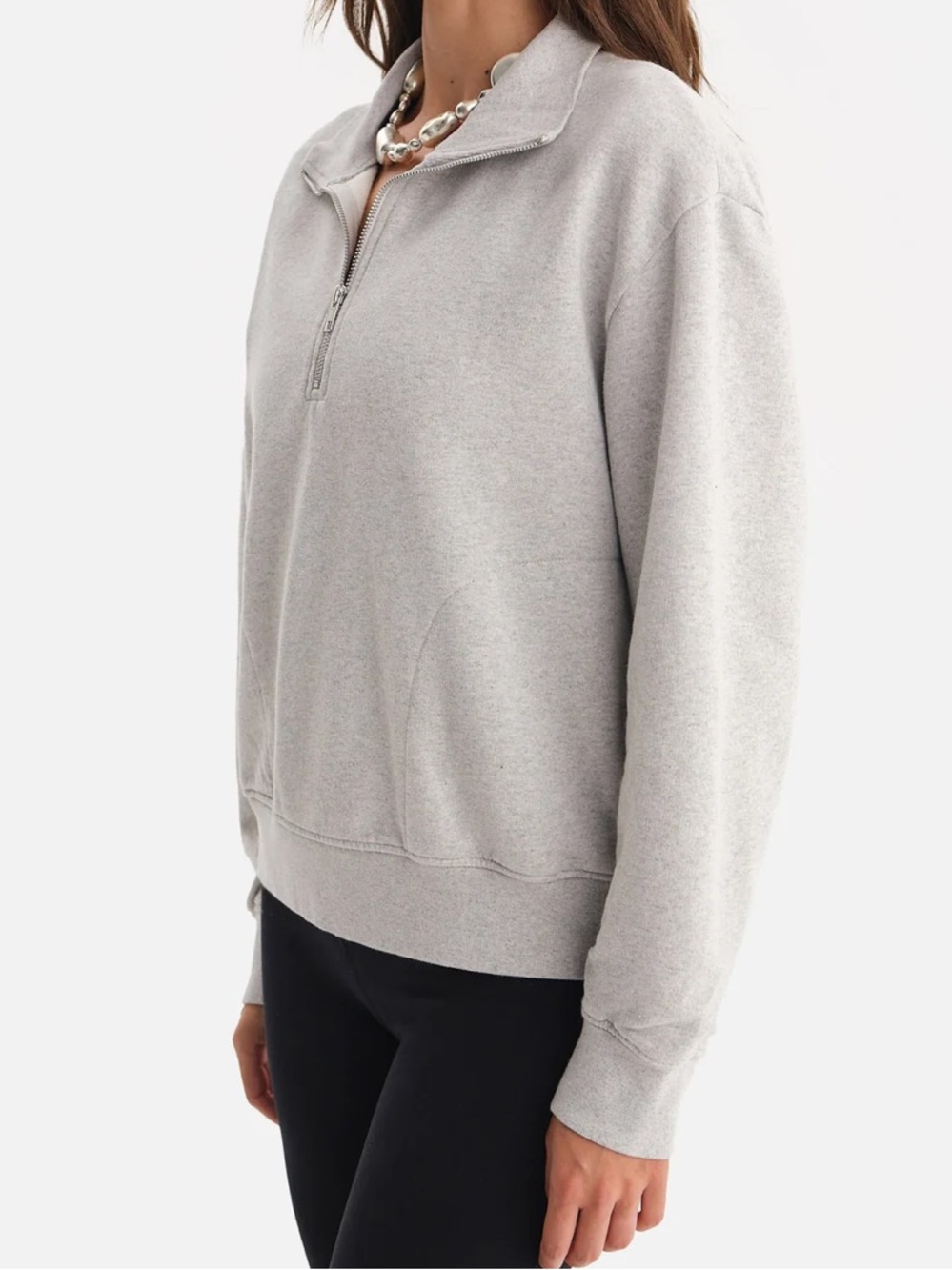 Mate the Label Organic Cotton Fleece Half Zip Sweatshirt Heather Grey Medium - Picture 3 of 11